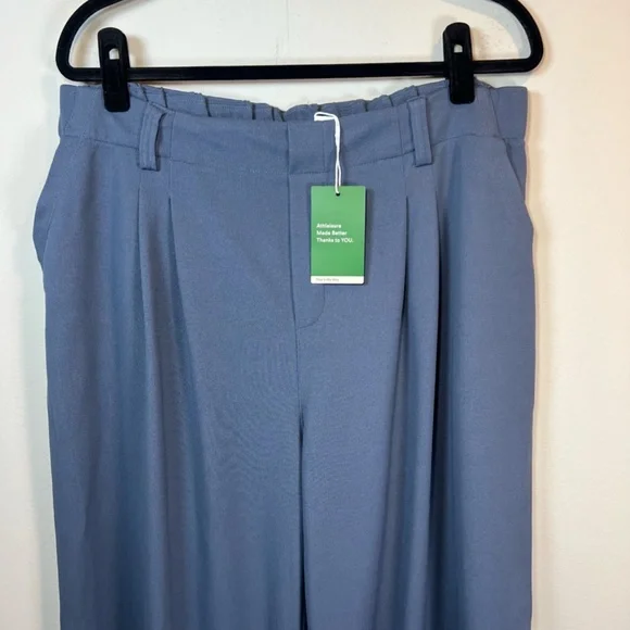 Halara Flex High Waist Pocket Wide Leg Waffle Work Pants Blue Gray NEW XL Petite - Picture 3 of 14